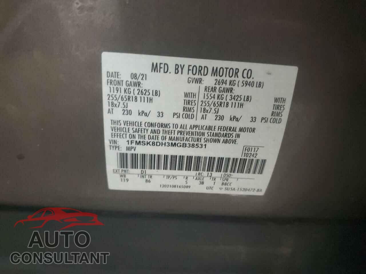 FORD EXPLORER 2021 - 1FMSK8DH3MGB38531