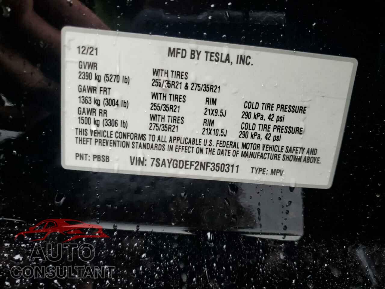TESLA MODEL Y 2022 - 7SAYGDEF2NF350311