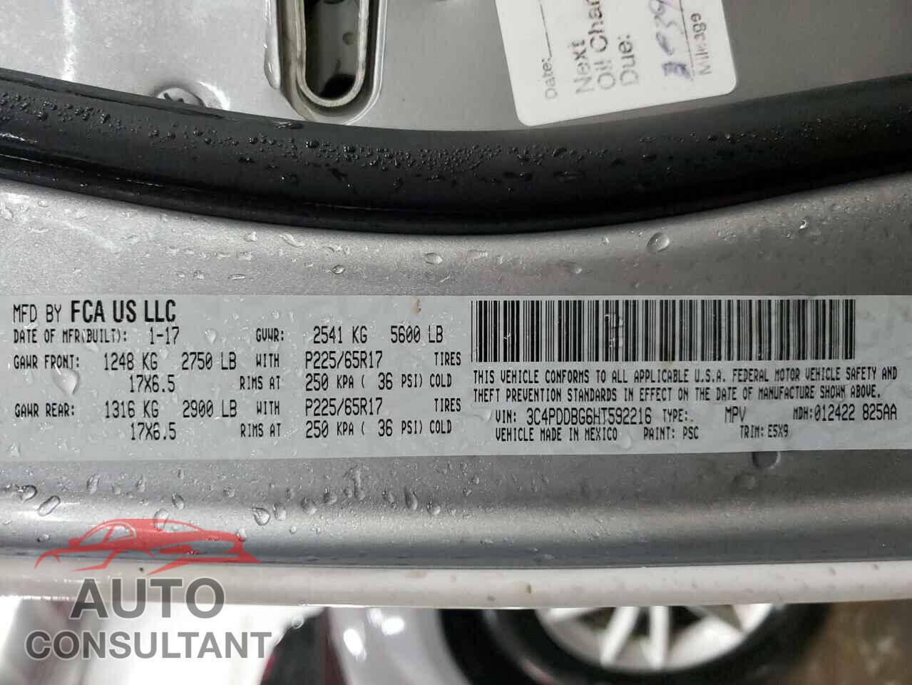 DODGE JOURNEY 2017 - 3C4PDDBG6HT592216