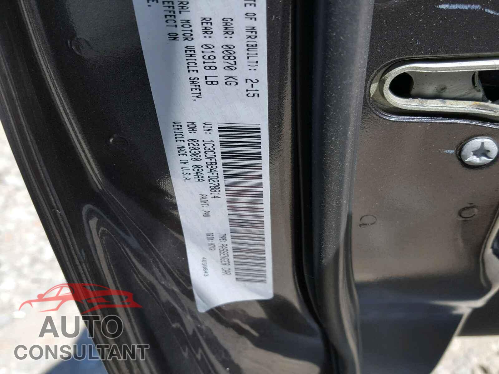 DODGE DART 2015 - 1C3CDFBB4FD278814