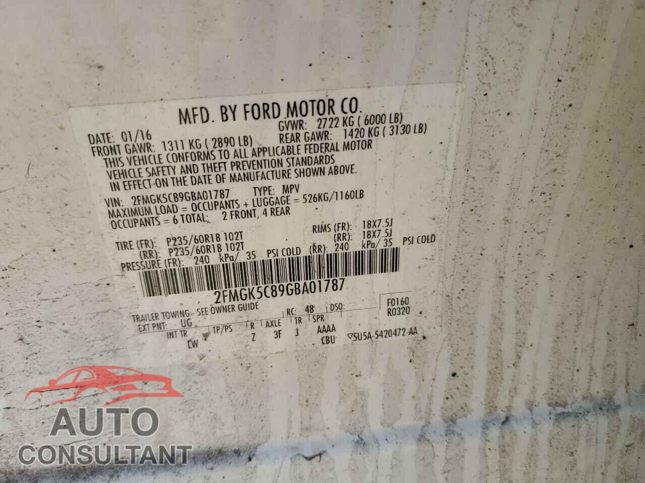 FORD FLEX 2016 - 2FMGK5C89GBA01787