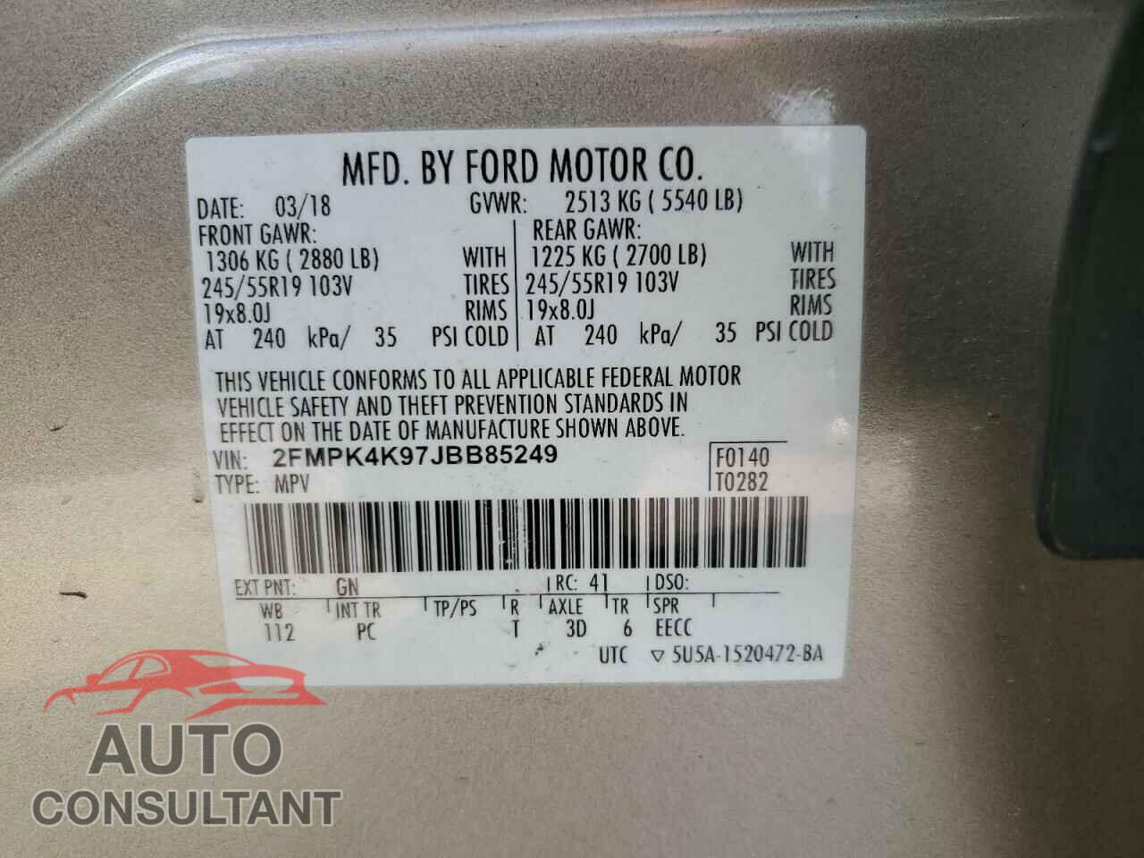 FORD EDGE 2018 - 2FMPK4K97JBB85249