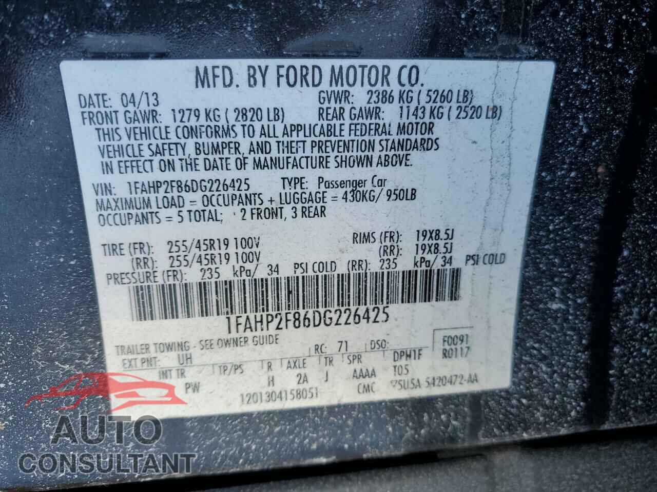 FORD TAURUS 2013 - 1FAHP2F86DG226425