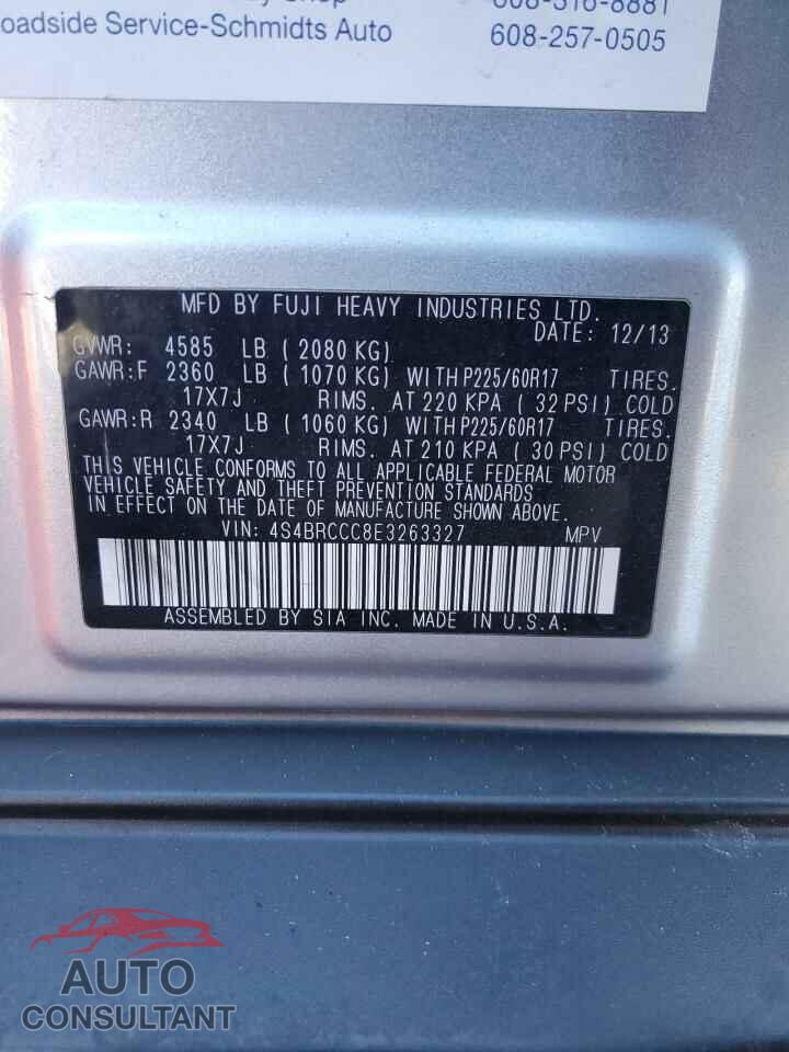 SUBARU OUTBACK 2014 - 4S4BRCCC8E3263327