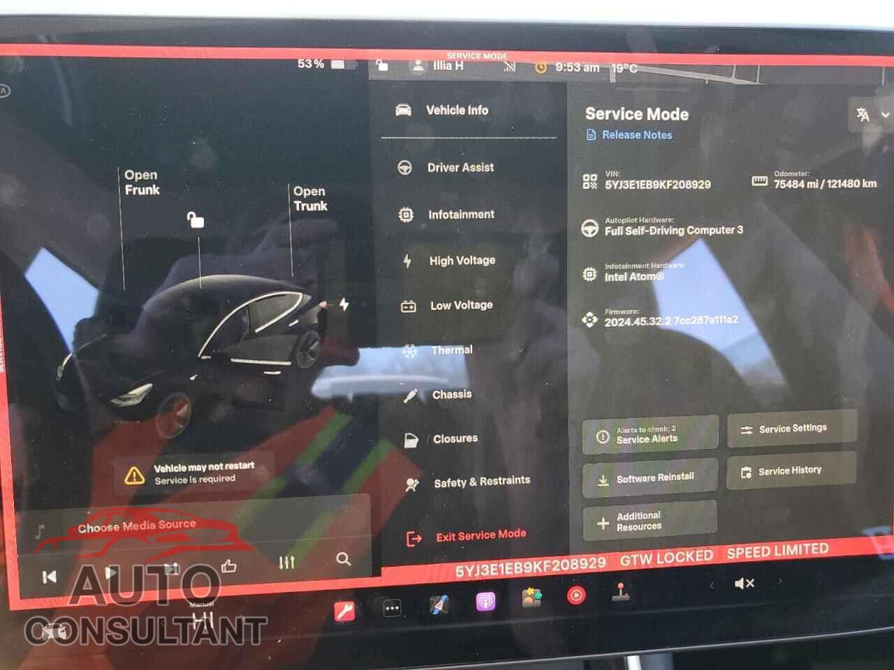 TESLA MODEL 3 2019 - 5YJ3E1EB9KF208929