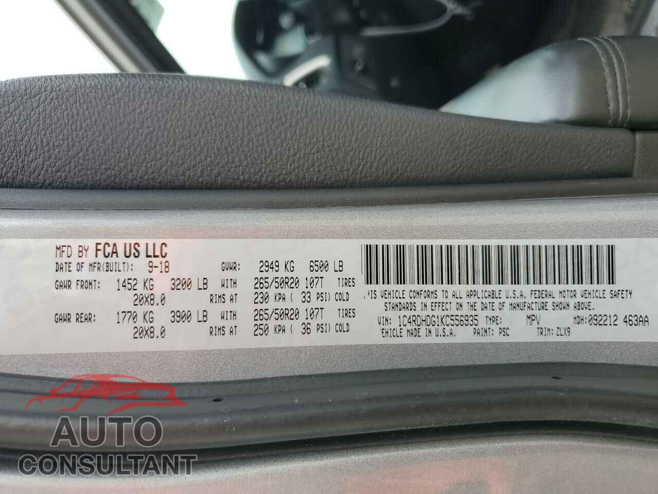 DODGE DURANGO 2019 - 1C4RDHDG1KC556935