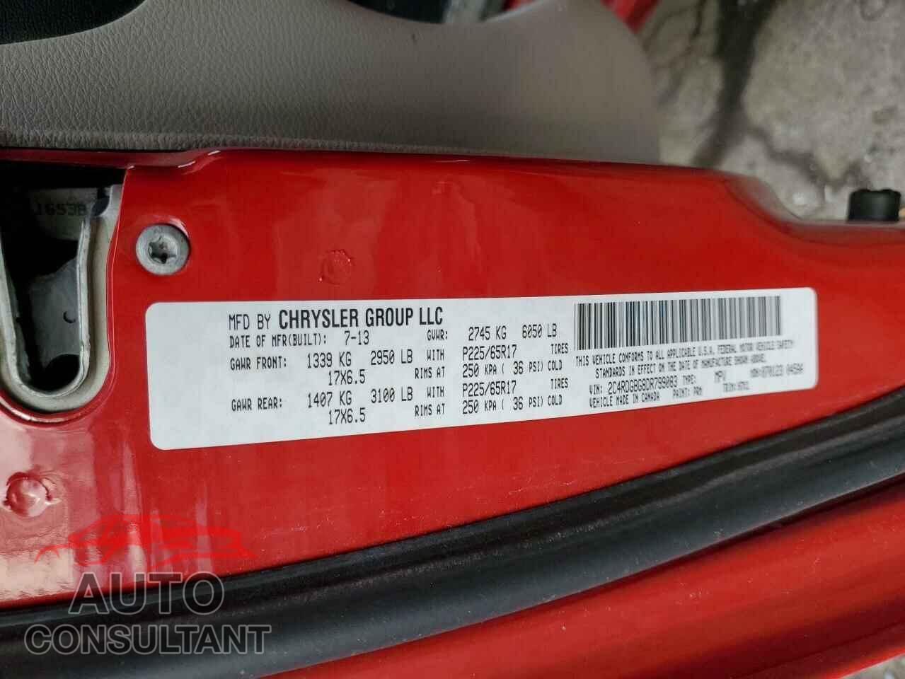 DODGE CARAVAN 2013 - 2C4RDGBG8DR799083