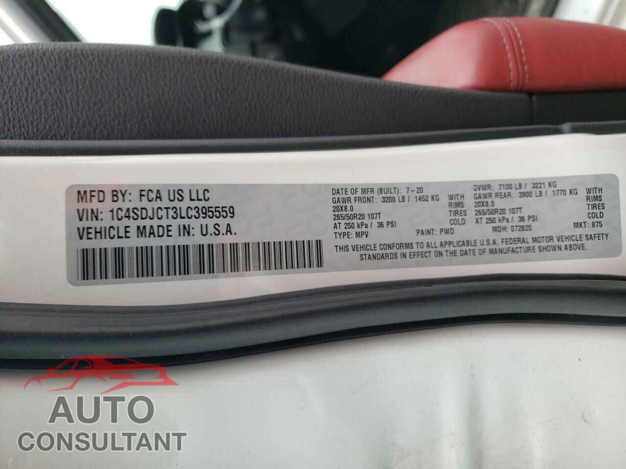 DODGE DURANGO 2020 - 1C4SDJCT3LC395559