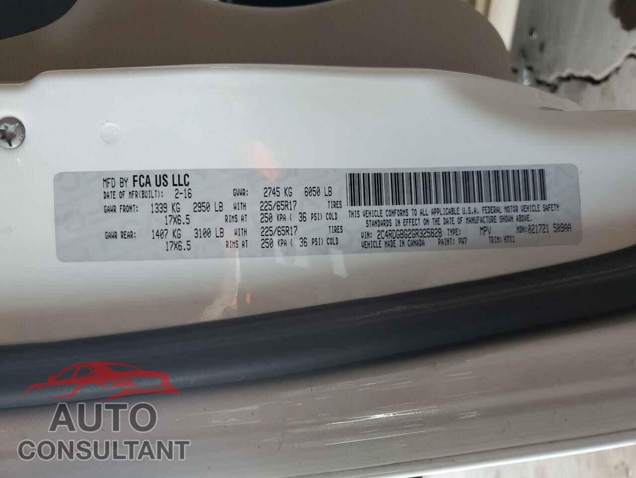 DODGE CARAVAN 2016 - 2C4RDGBG2GR325828
