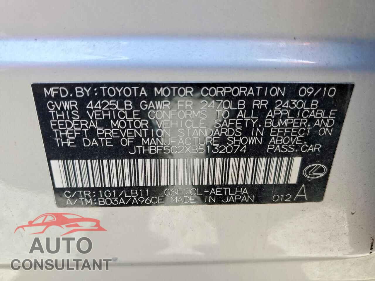 LEXUS IS 250 BAS 2011 - JTHBF5C2XB5132074