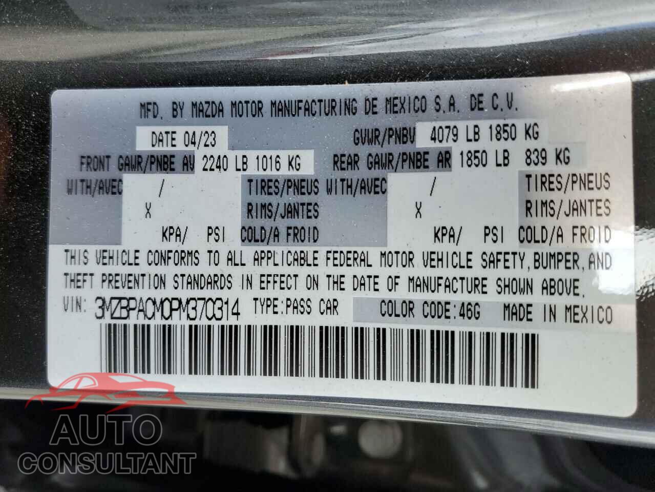 MAZDA 3 2023 - 3MZBPACM0PM370314