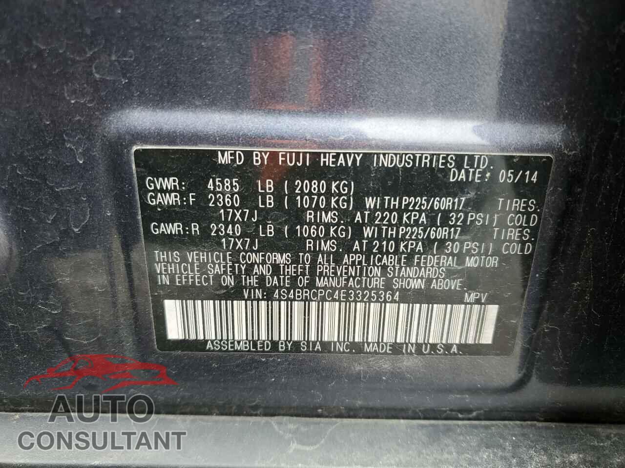 SUBARU OUTBACK 2014 - 4S4BRCPC4E3325364