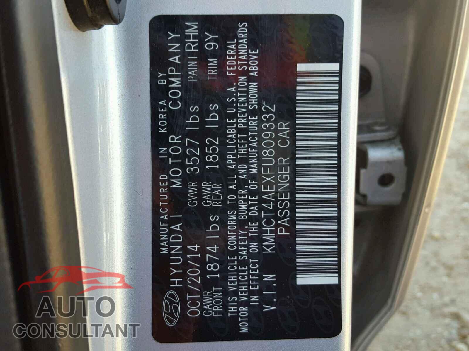 HYUNDAI ACCENT 2015 - KMHCT4AEXFU809332