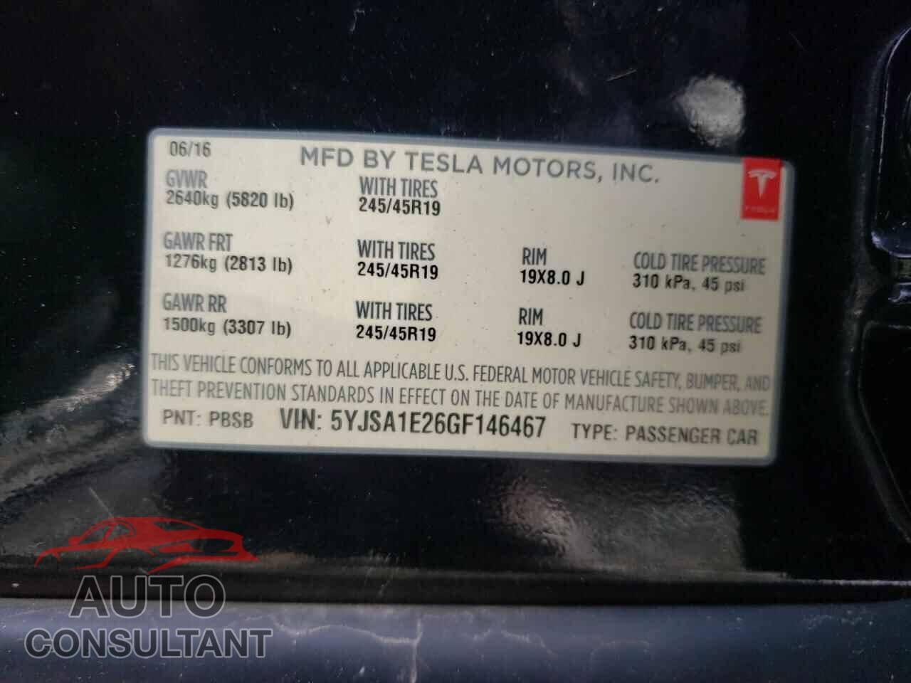 TESLA MODEL S 2016 - 5YJSA1E26GF146467