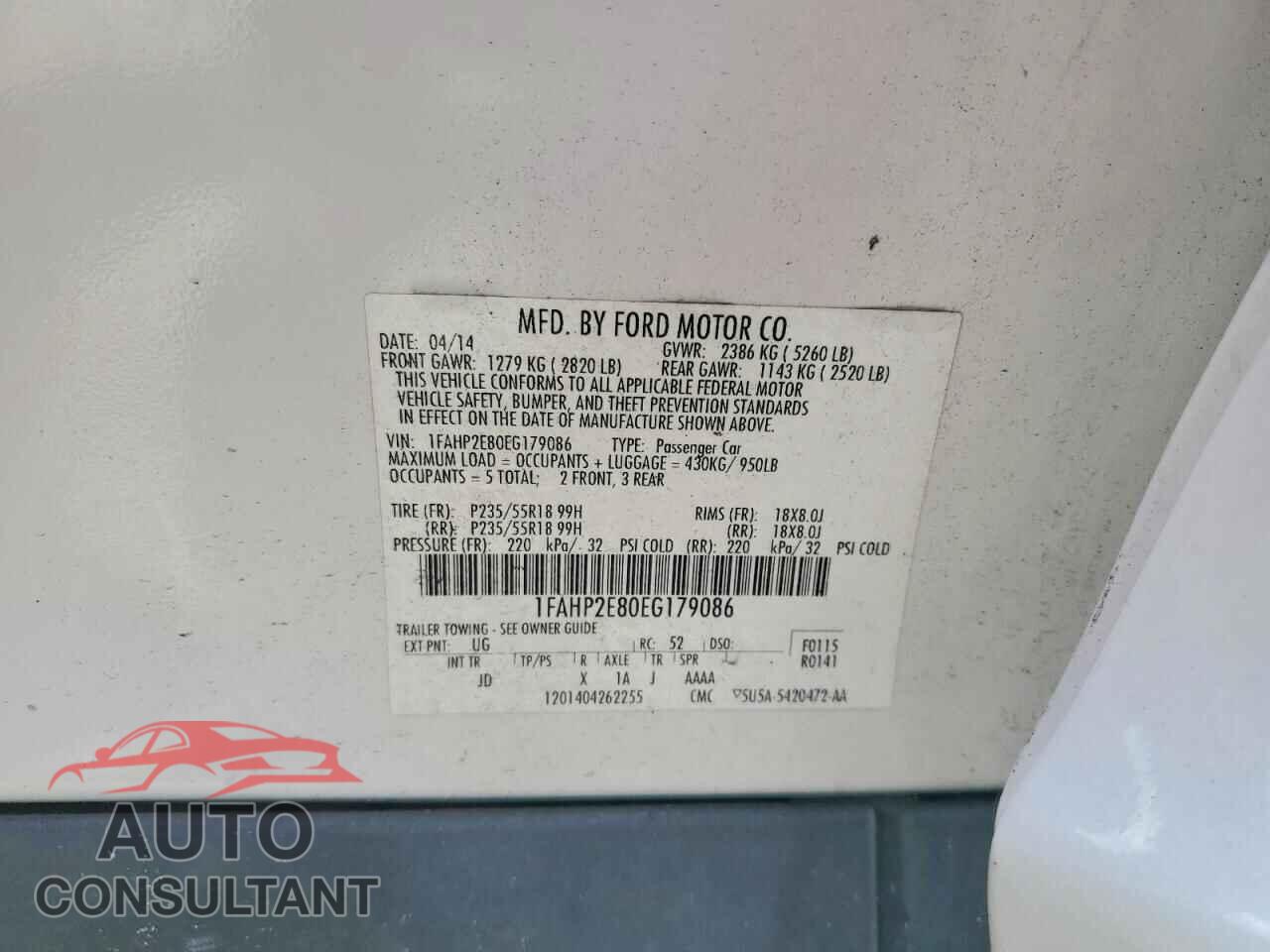 FORD TAURUS 2014 - 1FAHP2E80EG179086