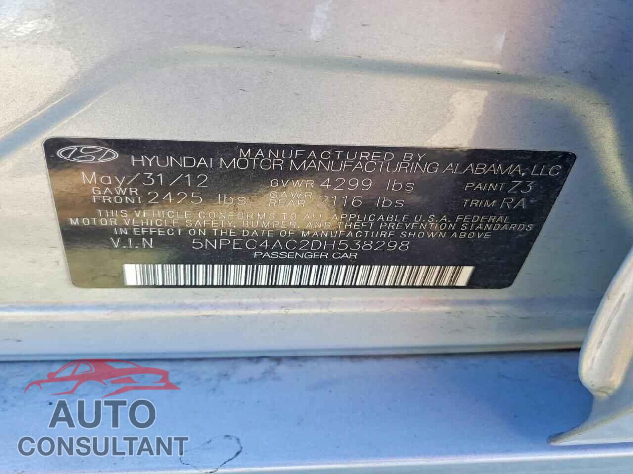 HYUNDAI SONATA 2013 - 5NPEC4AC2DH538298