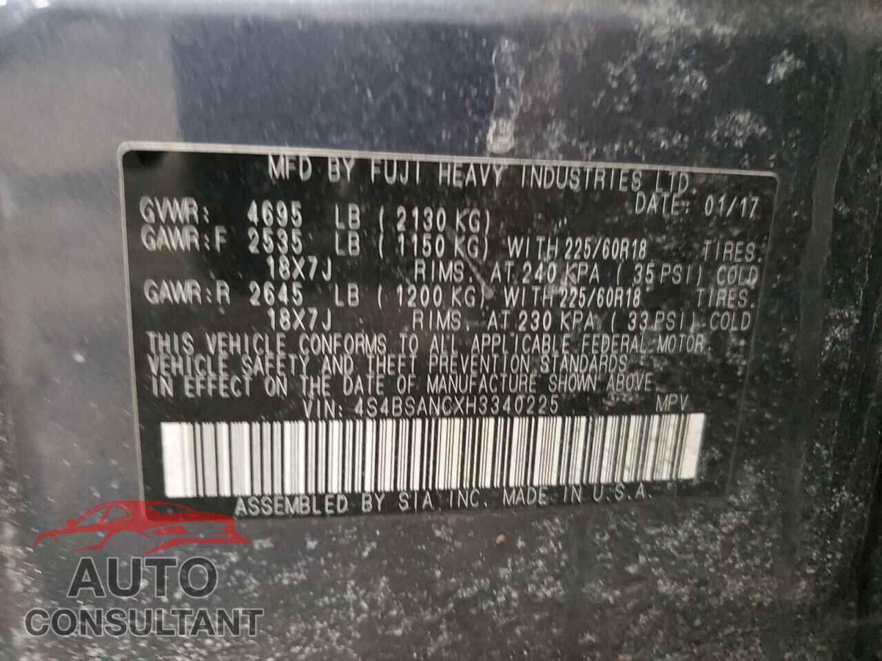 SUBARU OUTBACK 2017 - 4S4BSANCXH3340225
