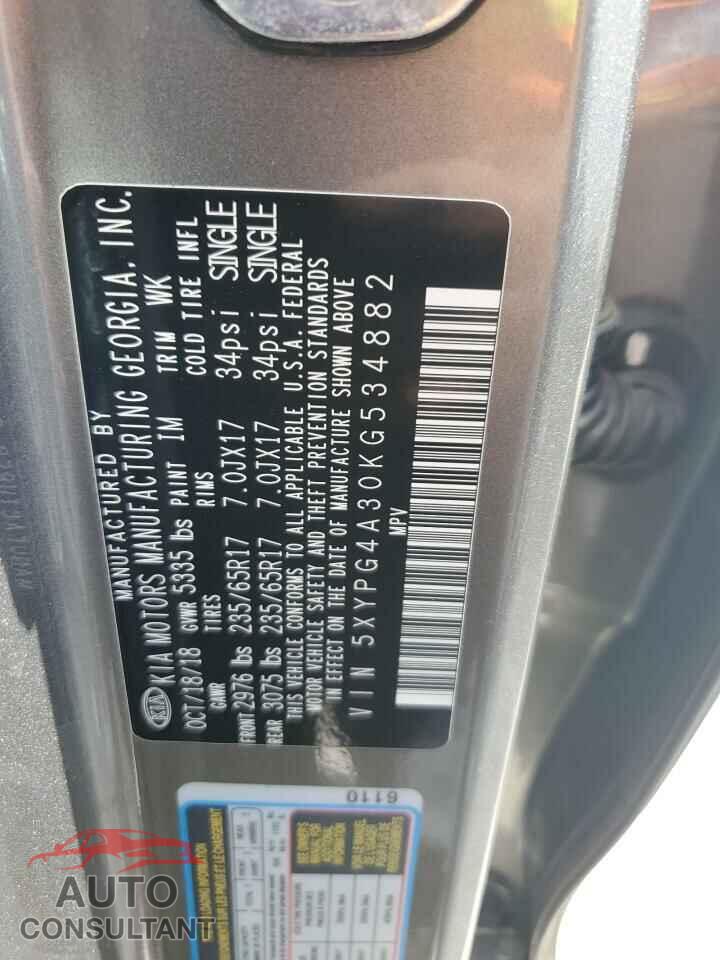 KIA SORENTO 2019 - 5XYPG4A30KG534882