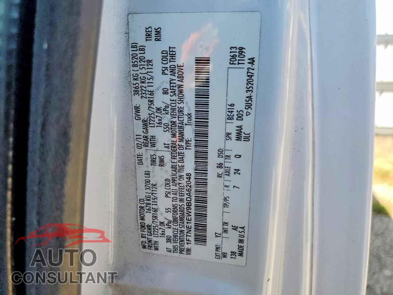 FORD ECONOLINE 2011 - 1FTNE1EW9BDA62048