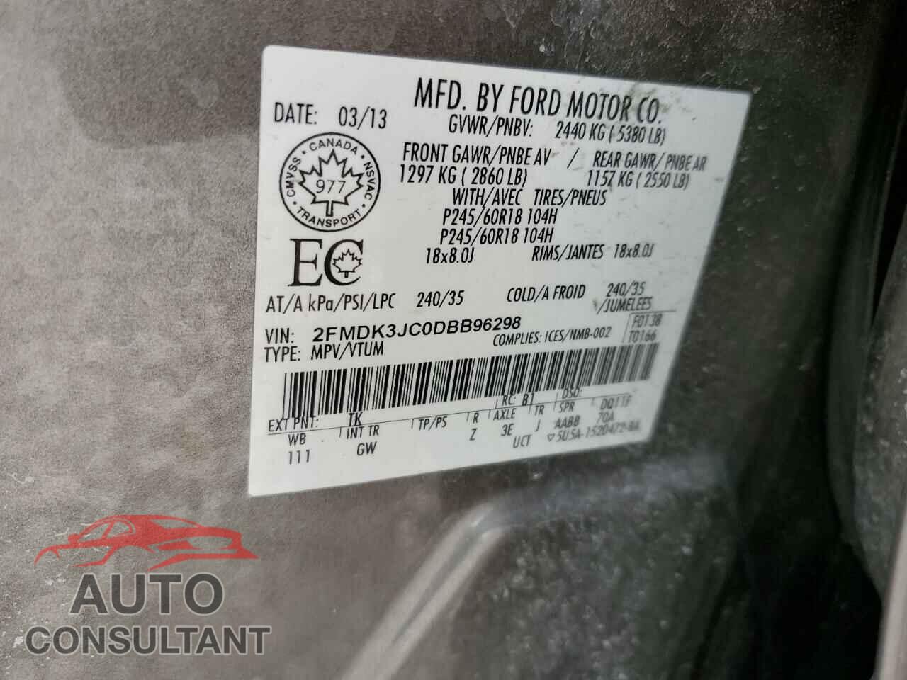 FORD EDGE 2013 - 2FMDK3JC0DBB96298