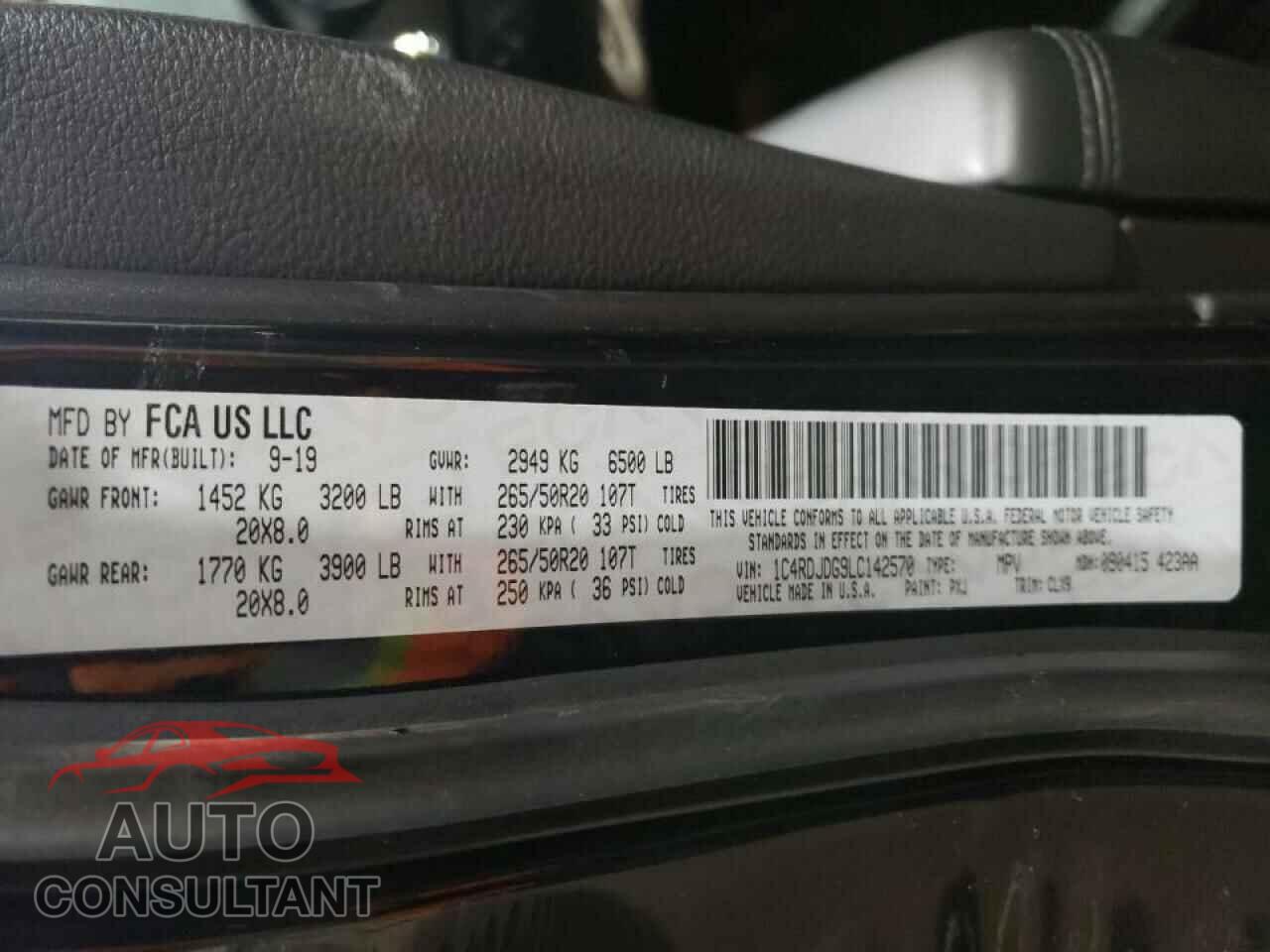 DODGE DURANGO 2020 - 1C4RDJDG9LC142570