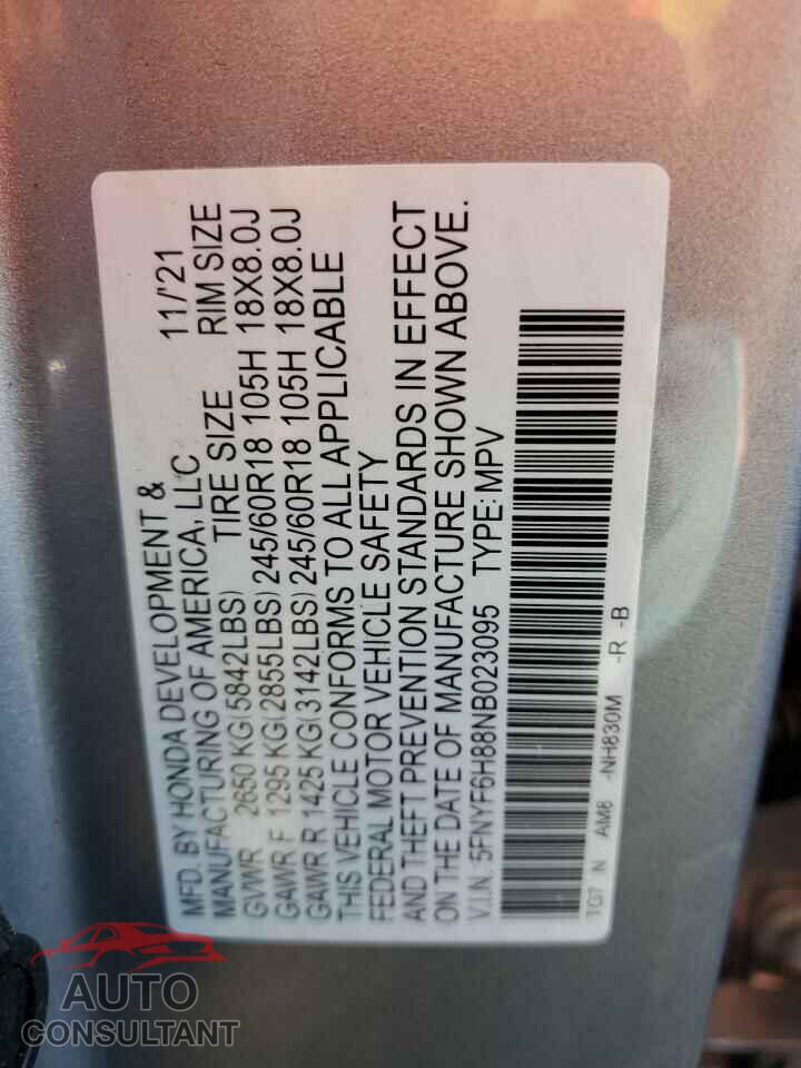 HONDA PILOT 2022 - 5FNYF6H88NB023095