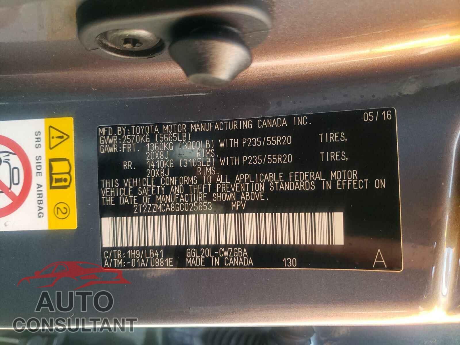 LEXUS RX350 2016 - 2T2ZZMCA8GC025653