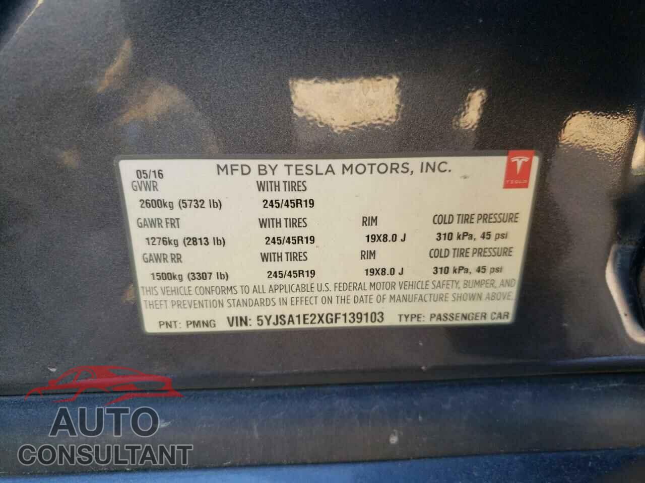 TESLA MODEL S 2016 - 5YJSA1E2XGF139103