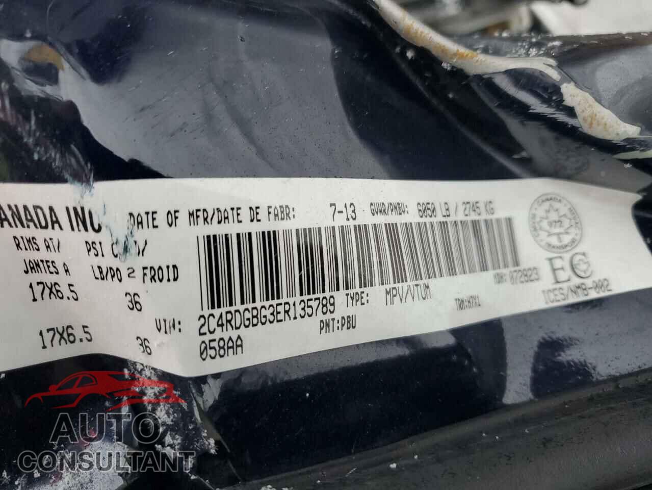 DODGE CARAVAN 2014 - 2C4RDGBG3ER135789