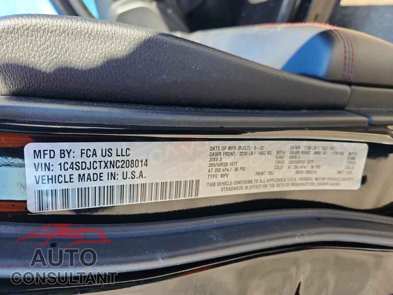 DODGE DURANGO 2022 - 1C4SDJCTXNC208014