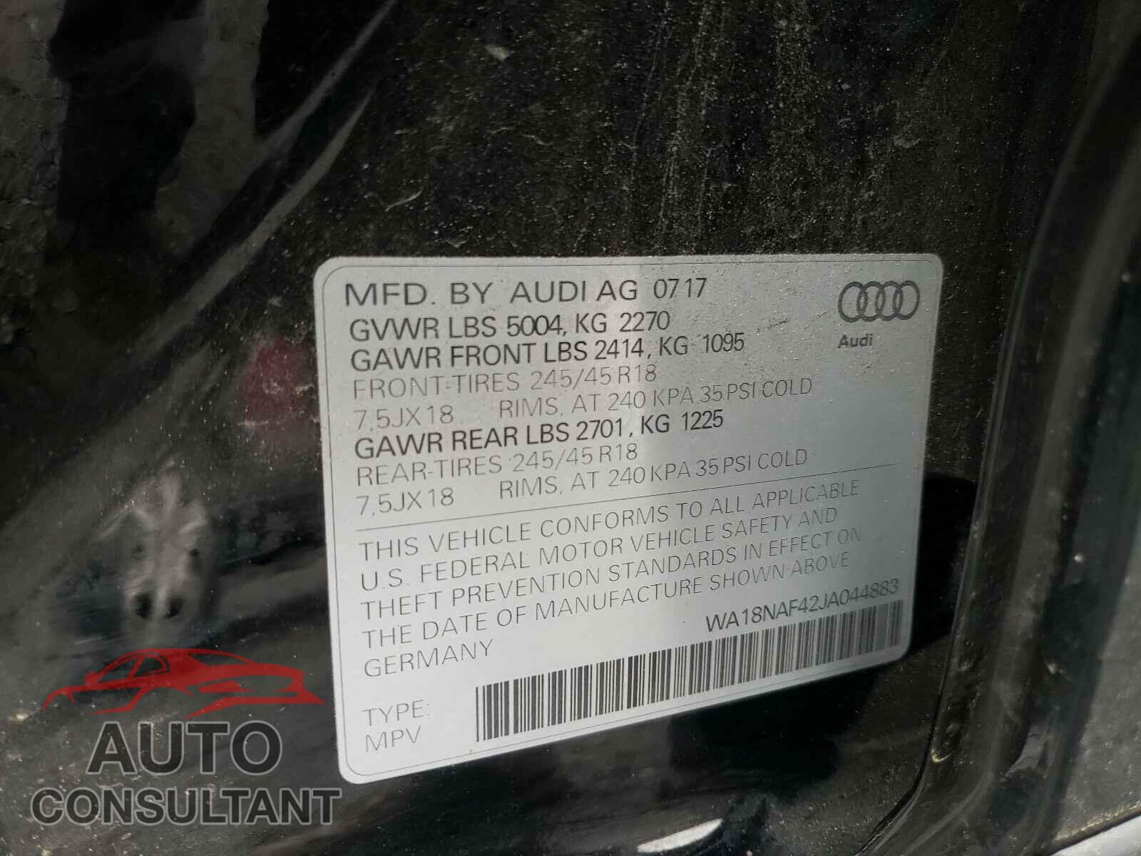 AUDI A4 2018 - WA18NAF42JA044883