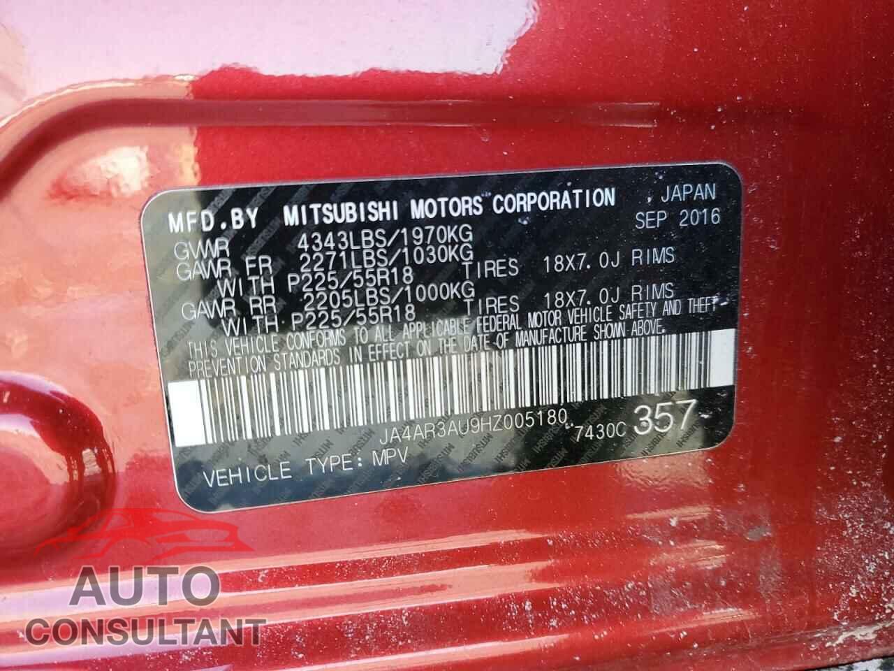 MITSUBISHI OUTLANDER 2017 - JA4AR3AU9HZ005180