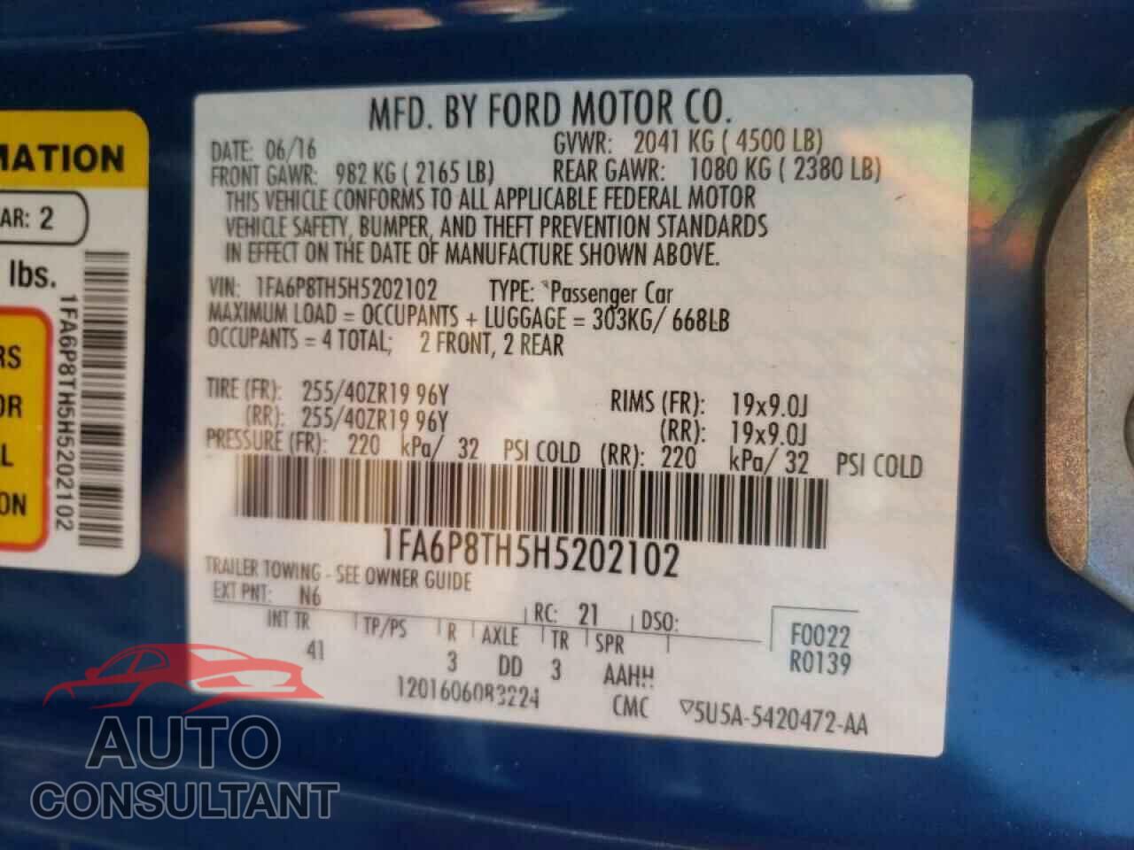FORD MUSTANG 2017 - 1FA6P8TH5H5202102