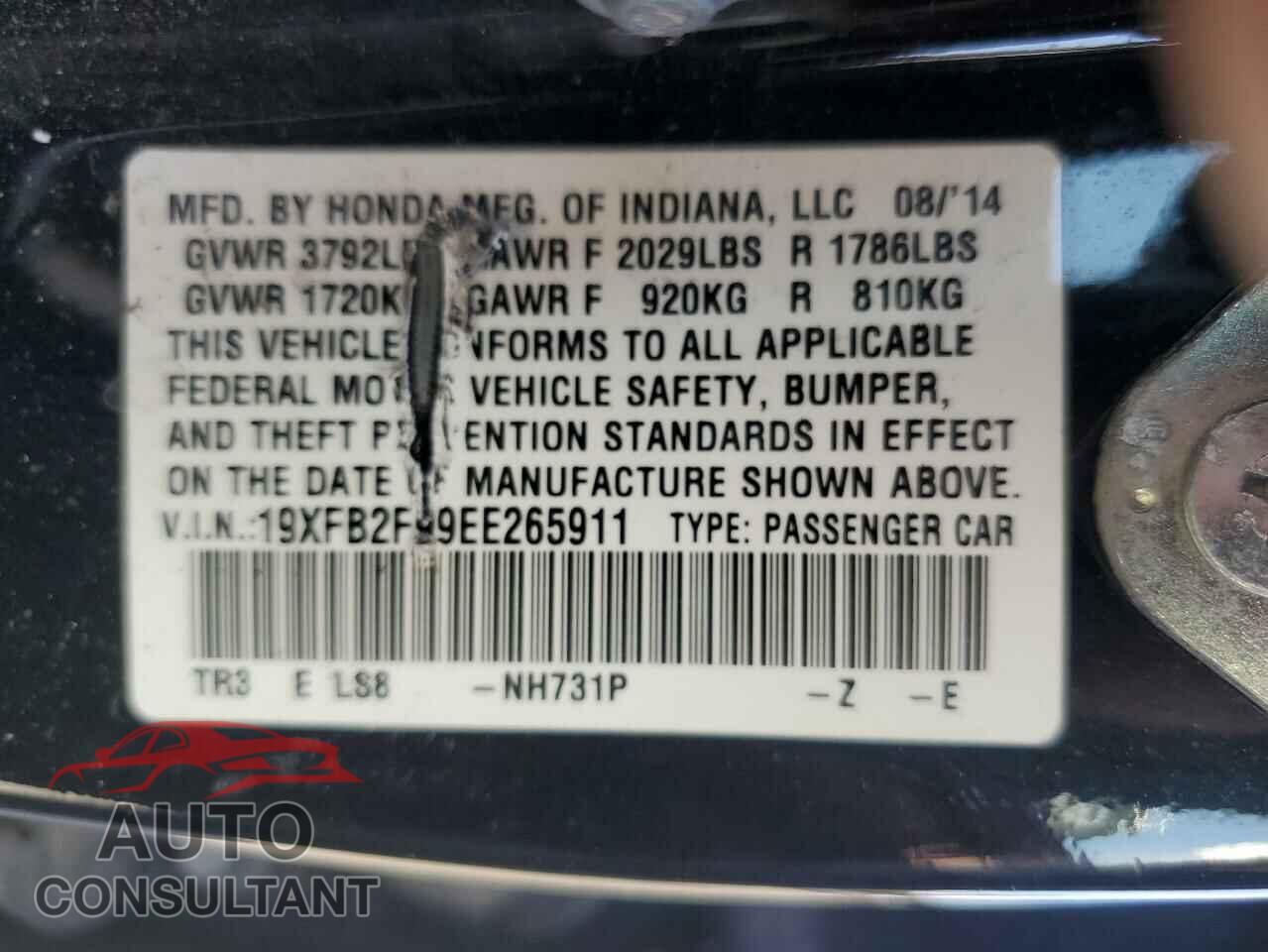 HONDA CIVIC 2014 - 19XFB2F99EE265911