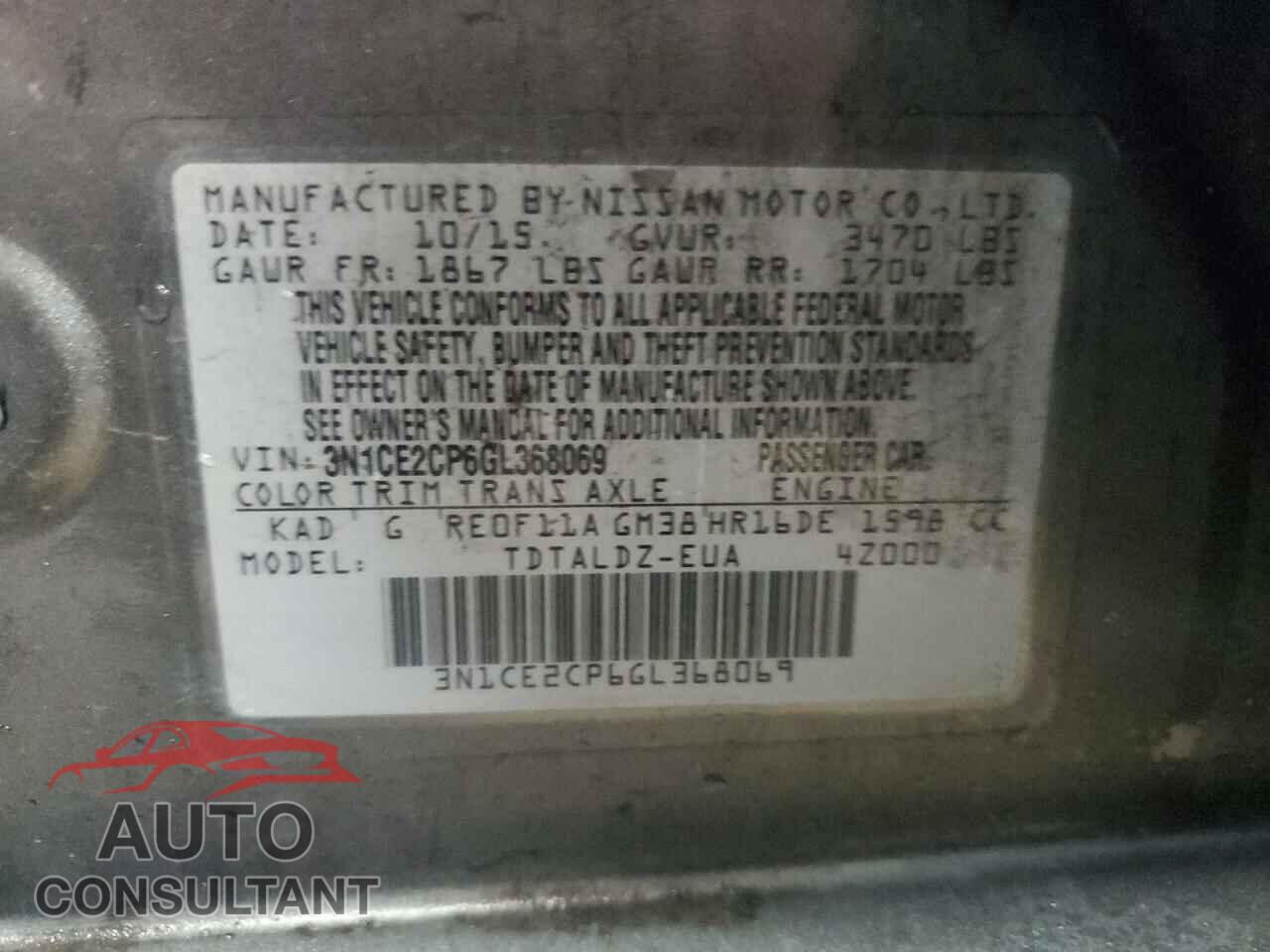 NISSAN VERSA 2016 - 3N1CE2CP6GL368069