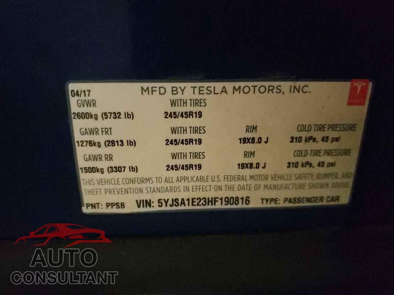 TESLA MODEL S 2017 - 5YJSA1E23HF190816