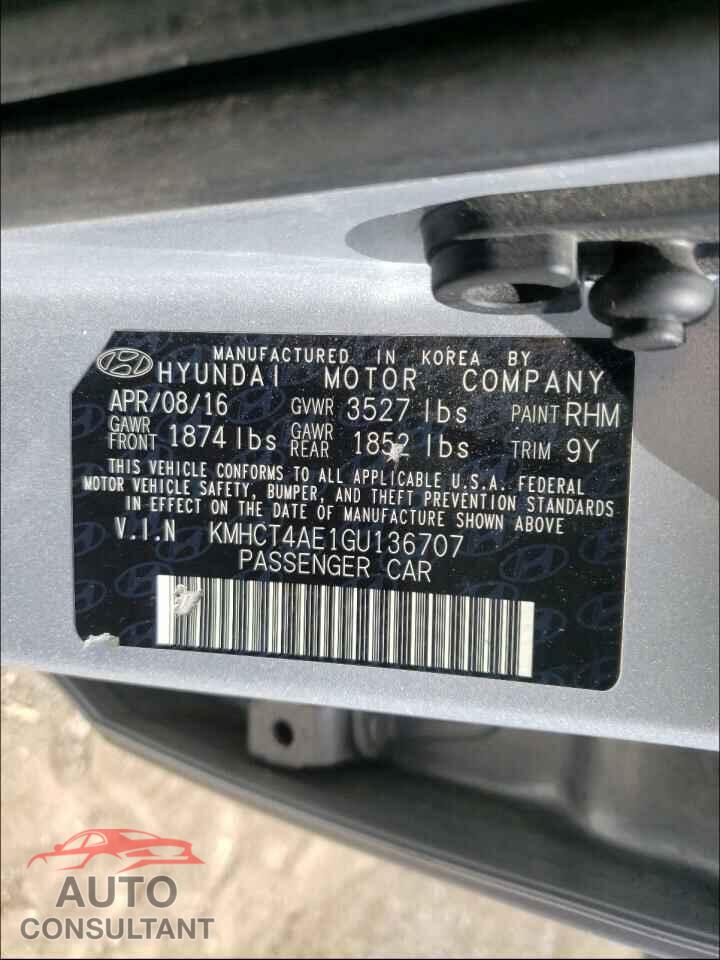 HYUNDAI ACCENT 2016 - KMHCT4AE1GU136707