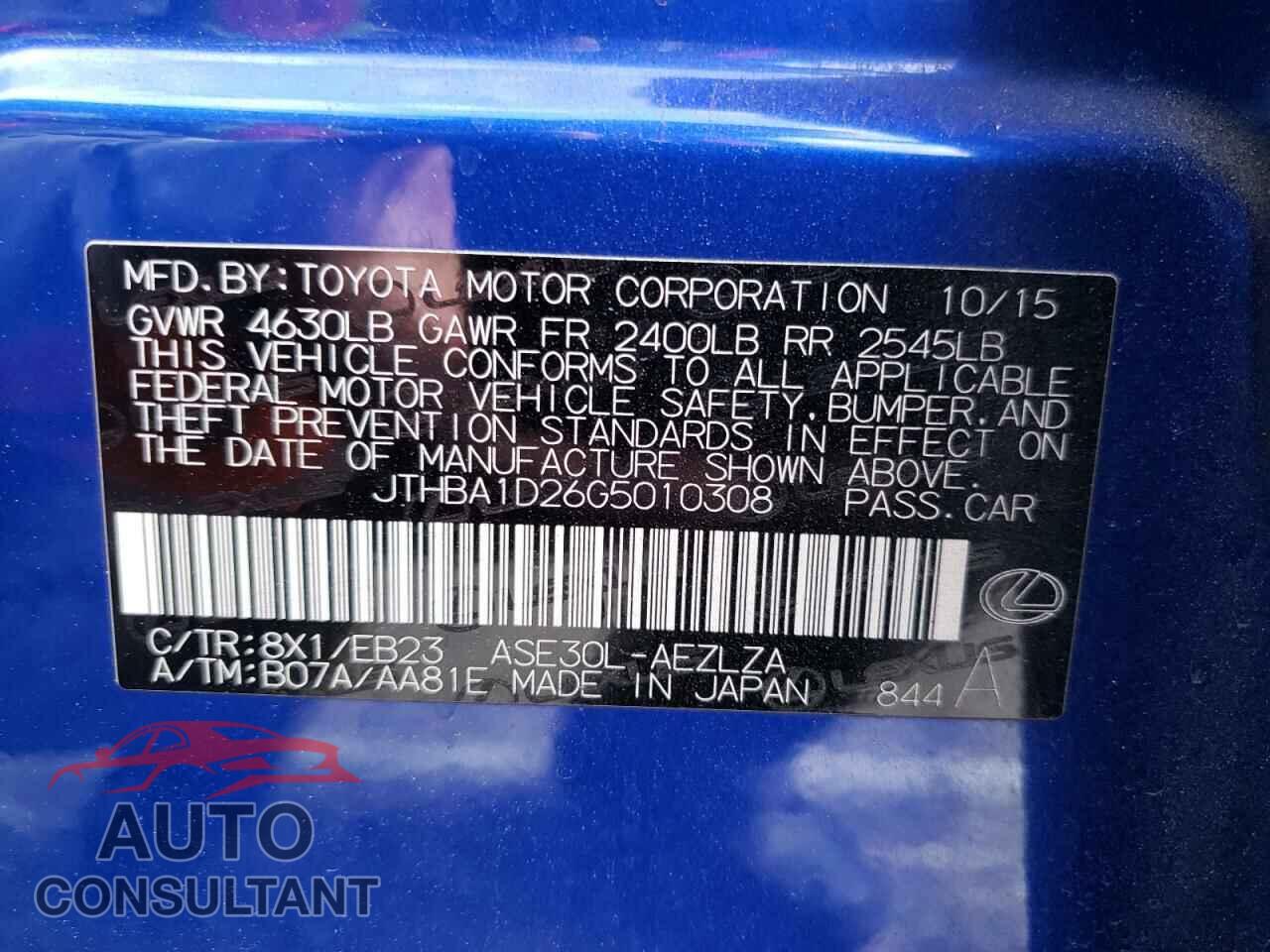 LEXUS IS 2016 - JTHBA1D26G5010308
