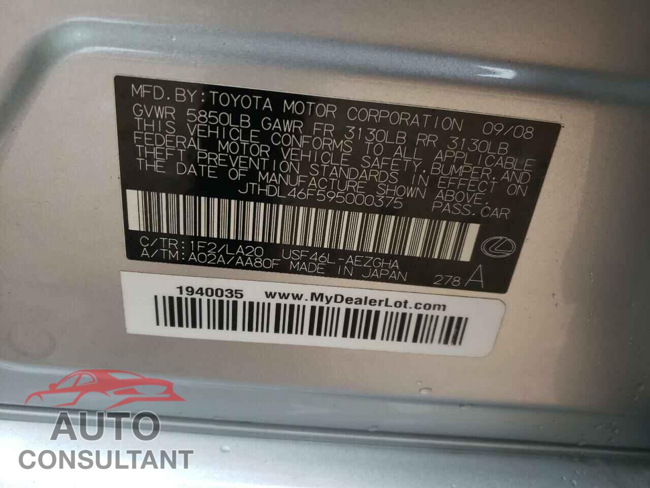 LEXUS LS460 2009 - JTHDL46F595000375