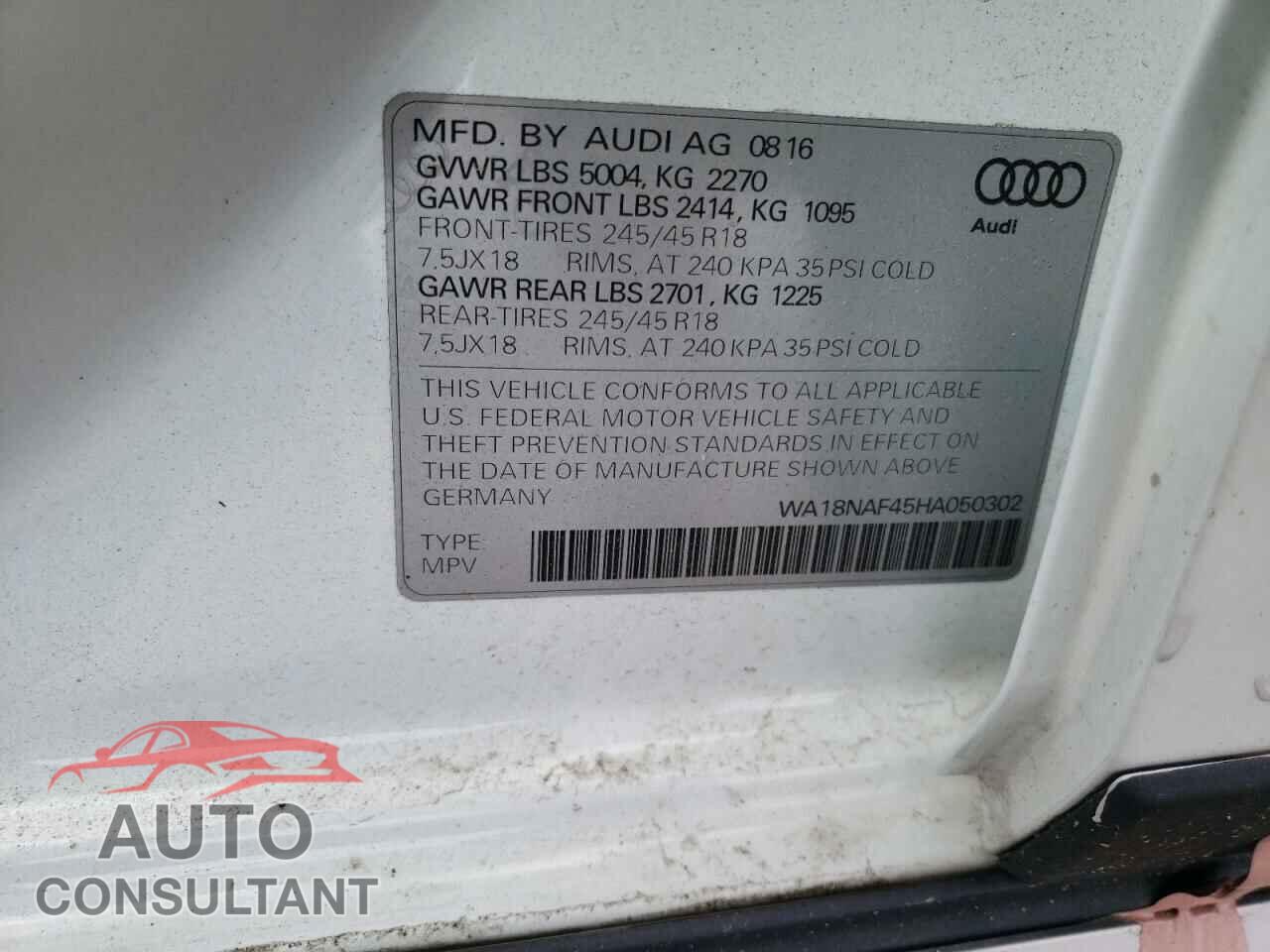 AUDI A4 2017 - WA18NAF45HA050302