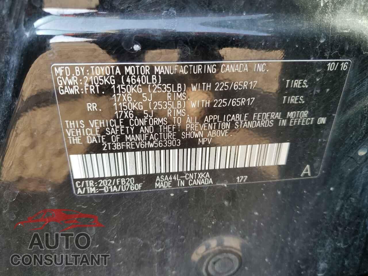 TOYOTA RAV4 2017 - 2T3BFREV6HW563903