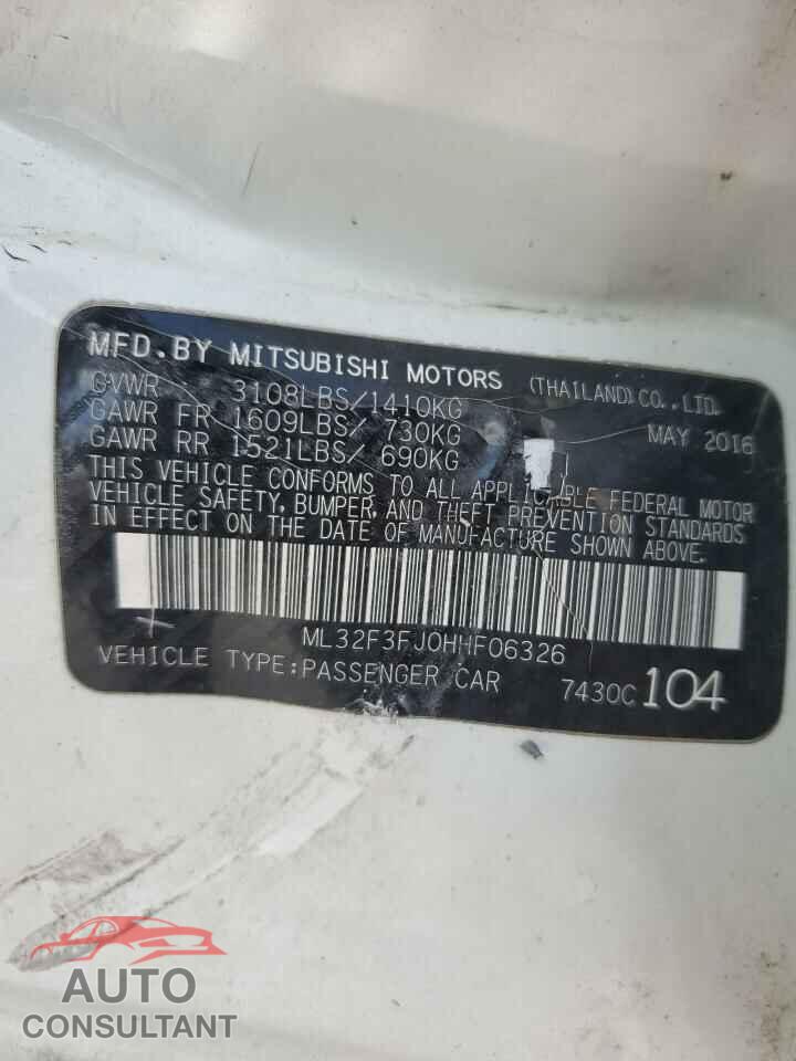 MITSUBISHI MIRAGE 2017 - ML32F3FJ0HHF06326