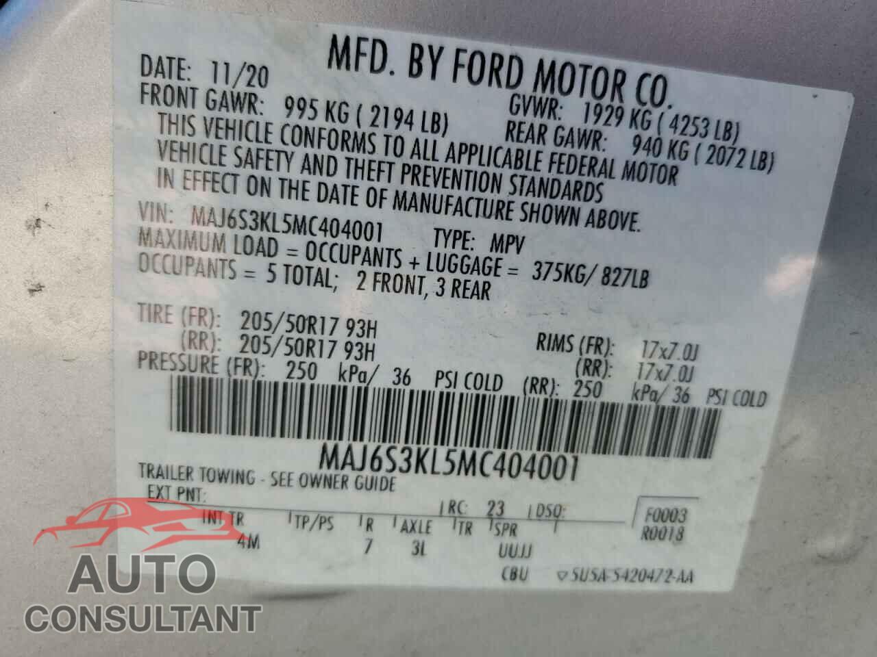 FORD ECOSPORT 2021 - MAJ6S3KL5MC404001