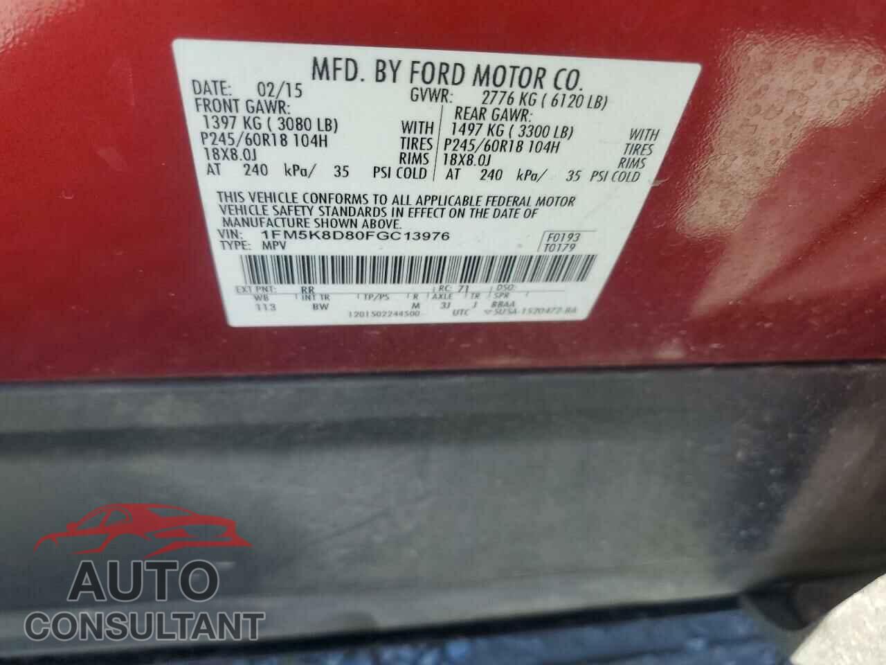 FORD EXPLORER 2015 - 1FM5K8D80FGC13976