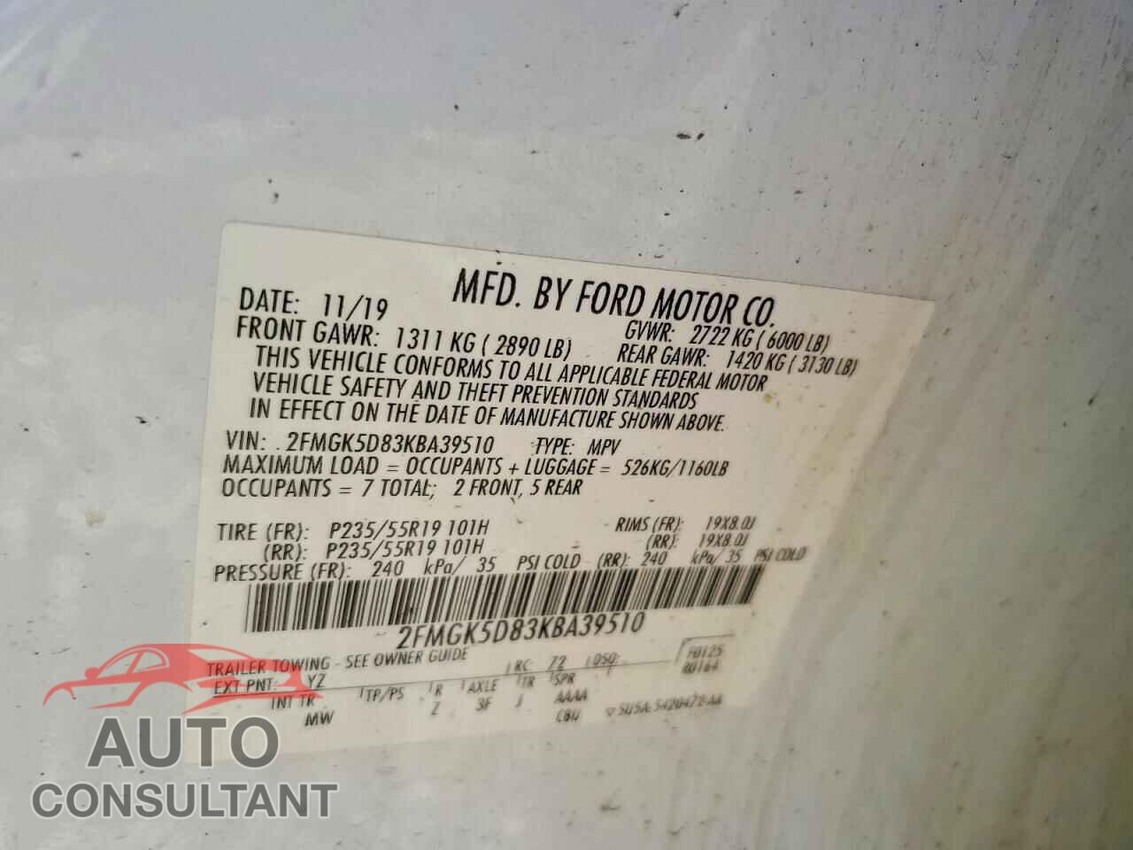 FORD FLEX 2019 - 2FMGK5D83KBA39510