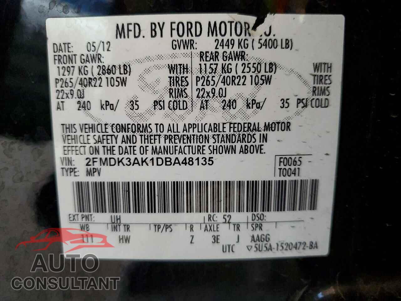 FORD EDGE 2013 - 2FMDK3AK1DBA48135