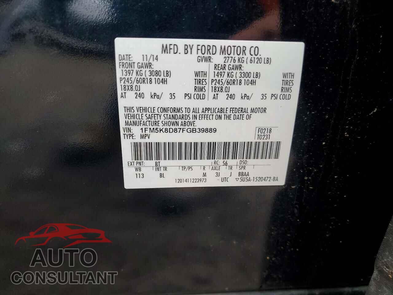 FORD EXPLORER 2015 - 1FM5K8D87FGB39889
