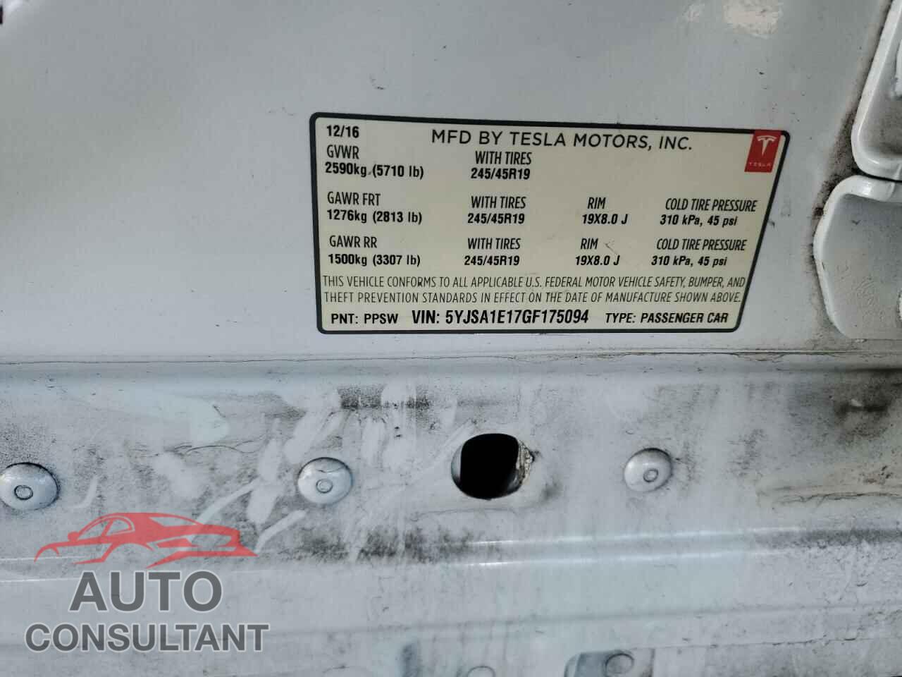TESLA MODEL S 2016 - 5YJSA1E17GF175094
