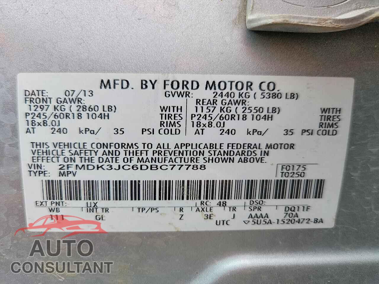 FORD EDGE 2013 - 2FMDK3JC6DBC77788