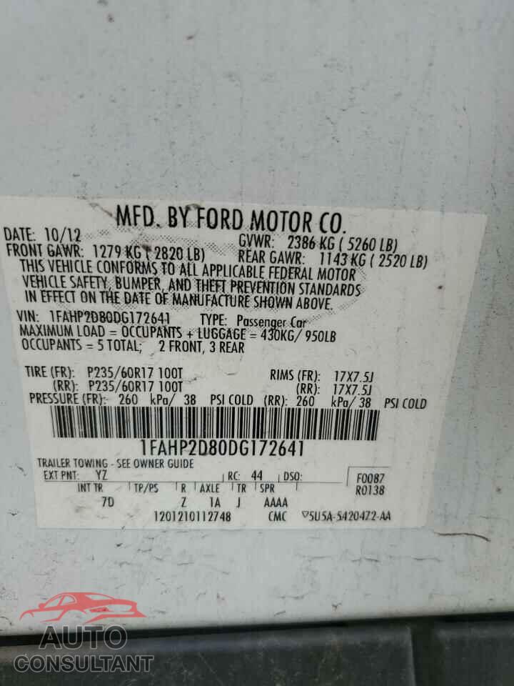 FORD TAURUS 2013 - 1FAHP2D80DG172641